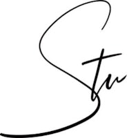 a handwritten logo with the word stu